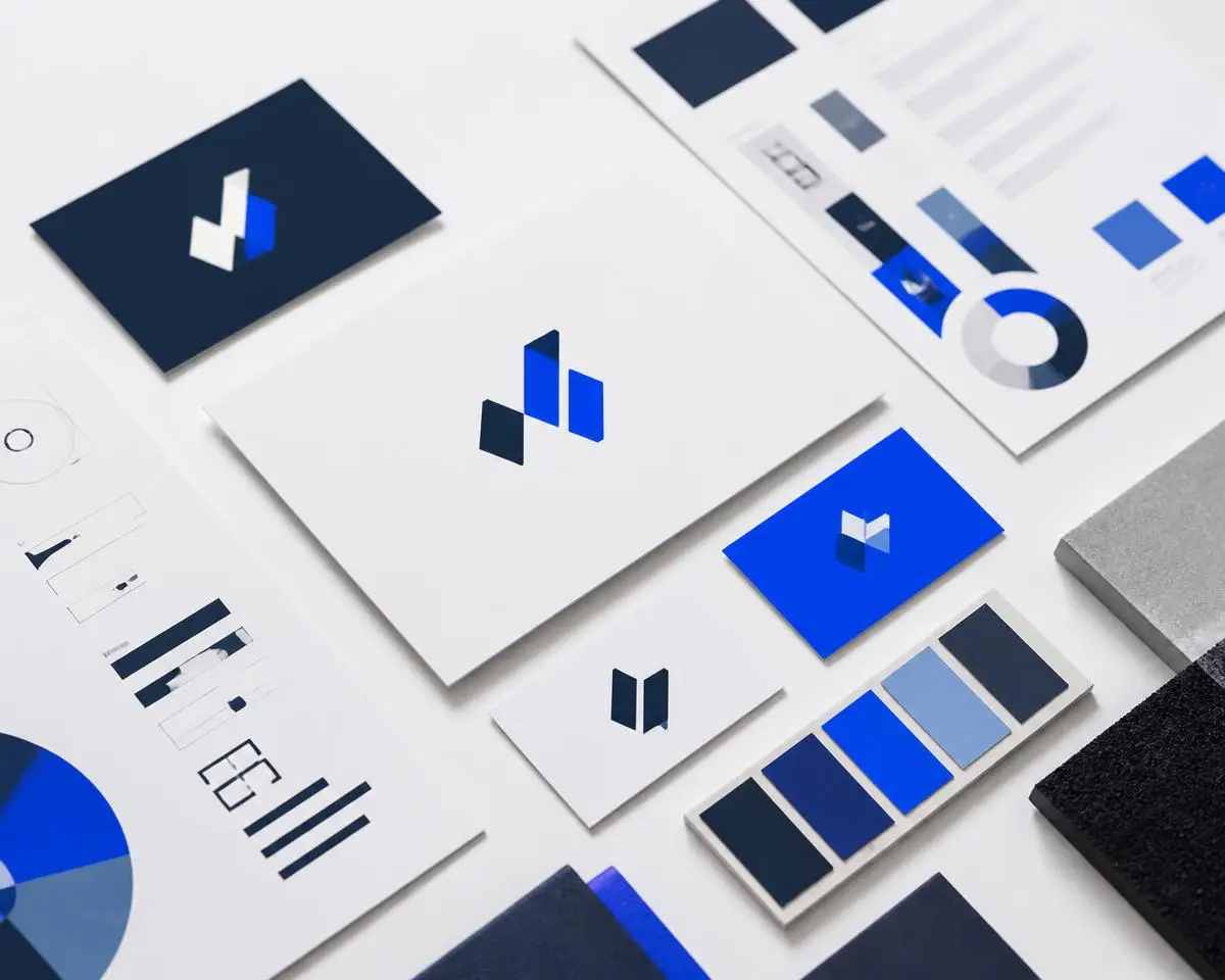 Brand identity system with logo marks, color swatches, and typography specimens